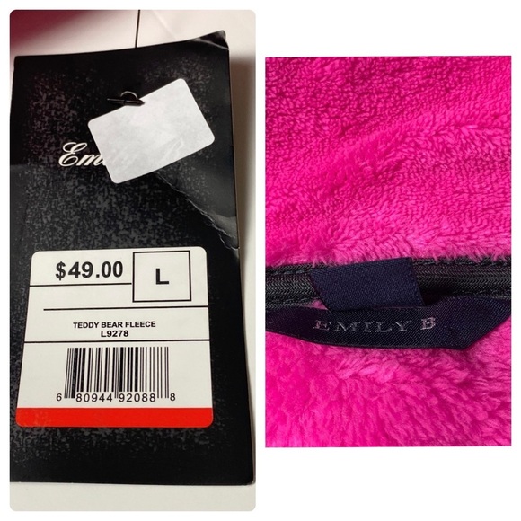 Emily B Long Sleeve Teddy Bear Fleece Pink & Black Sweater Activewear Sz Large - Picture 17 of 17